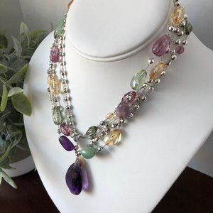 STATEMENT NECKLACE Multiple Strand Colored Stones